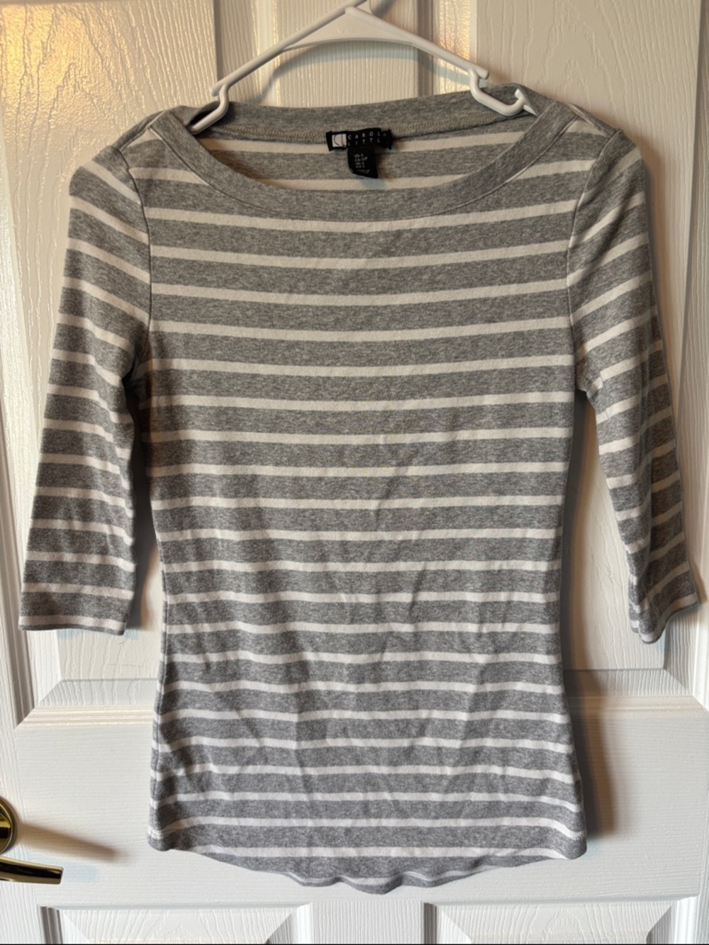 Carole Little Gray & White Striped Boatneck Top